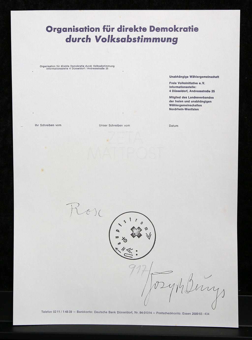 Beuys, Joseph - Organisation für direkte Demokratie durch [...] - handsigniert?