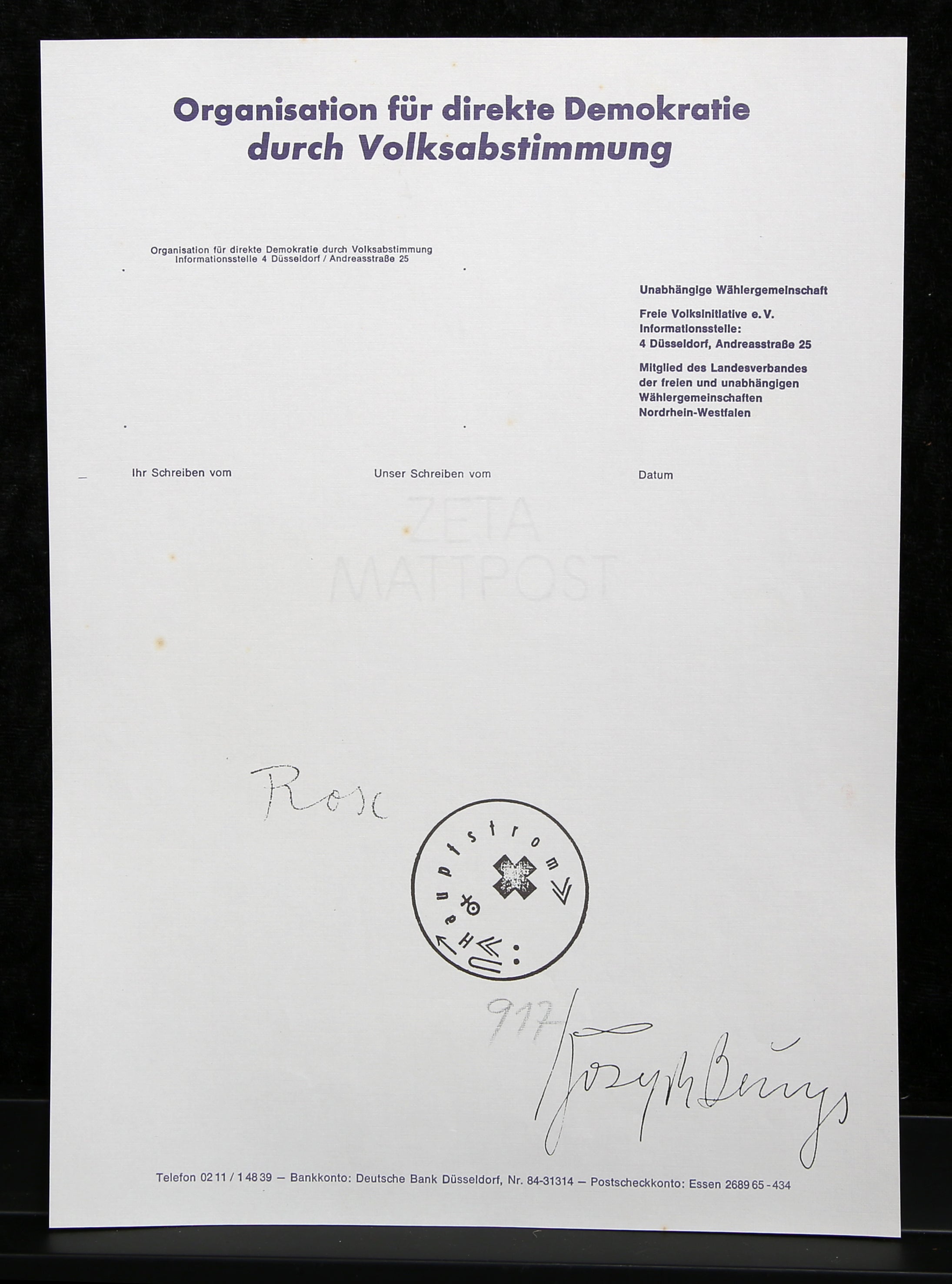 Beuys, Joseph - Organisation für direkte Demokratie durch [...] - handsigniert?