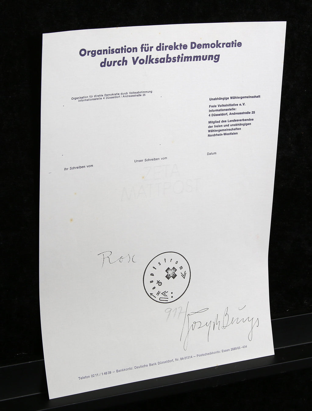 Beuys, Joseph - Organisation für direkte Demokratie durch [...] - handsigniert?