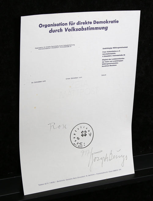 Beuys, Joseph - Organization for Direct Democracy by [...] - hand-signed?