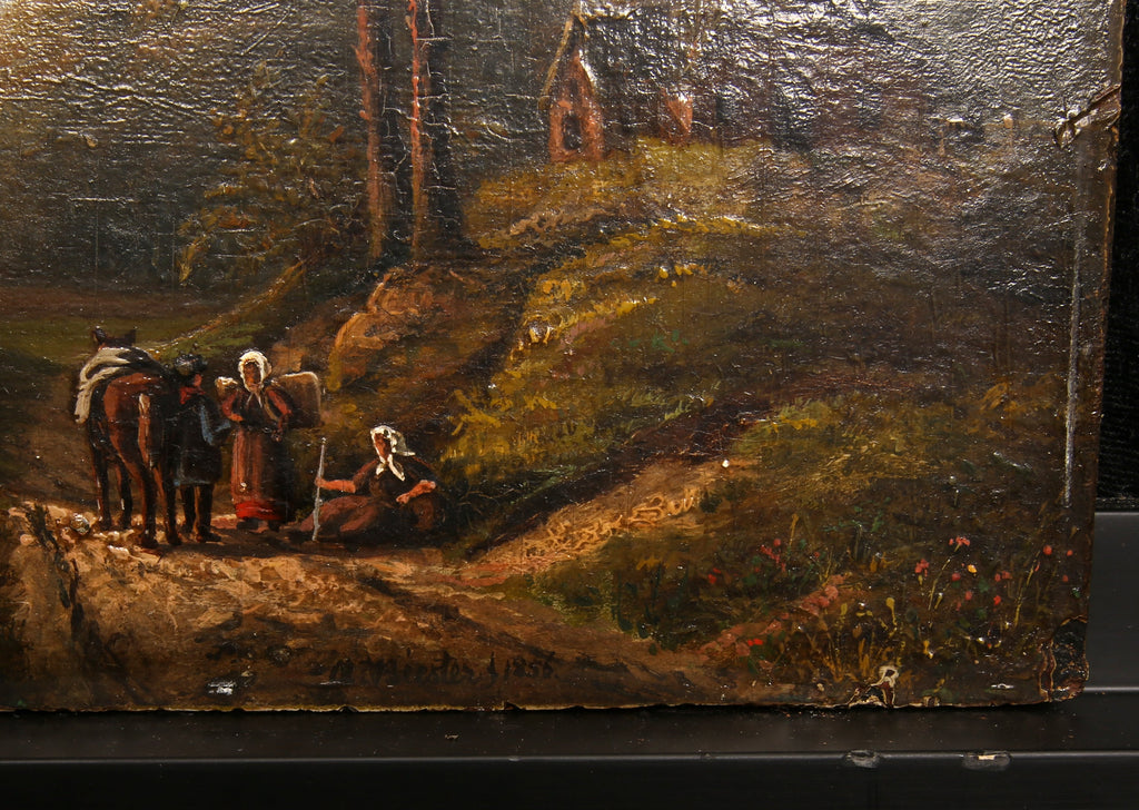 Biester, Anthony - Ontmoeting in het bos, 1856 - Olieverf op hout - Handgesigneerd