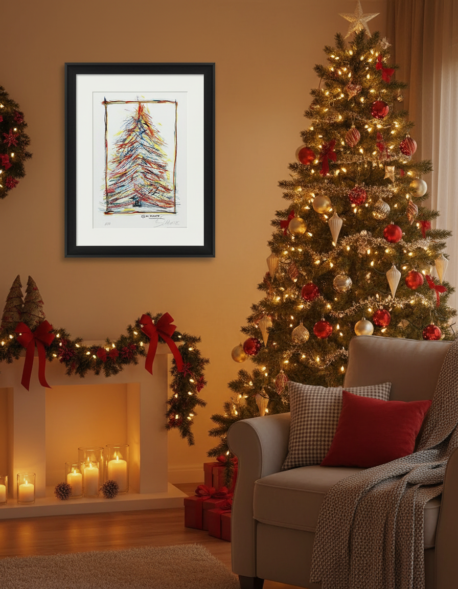 Schlote, Wilhelm - Colored Pencil Christmas Tree - 3D Construction - hand-signed