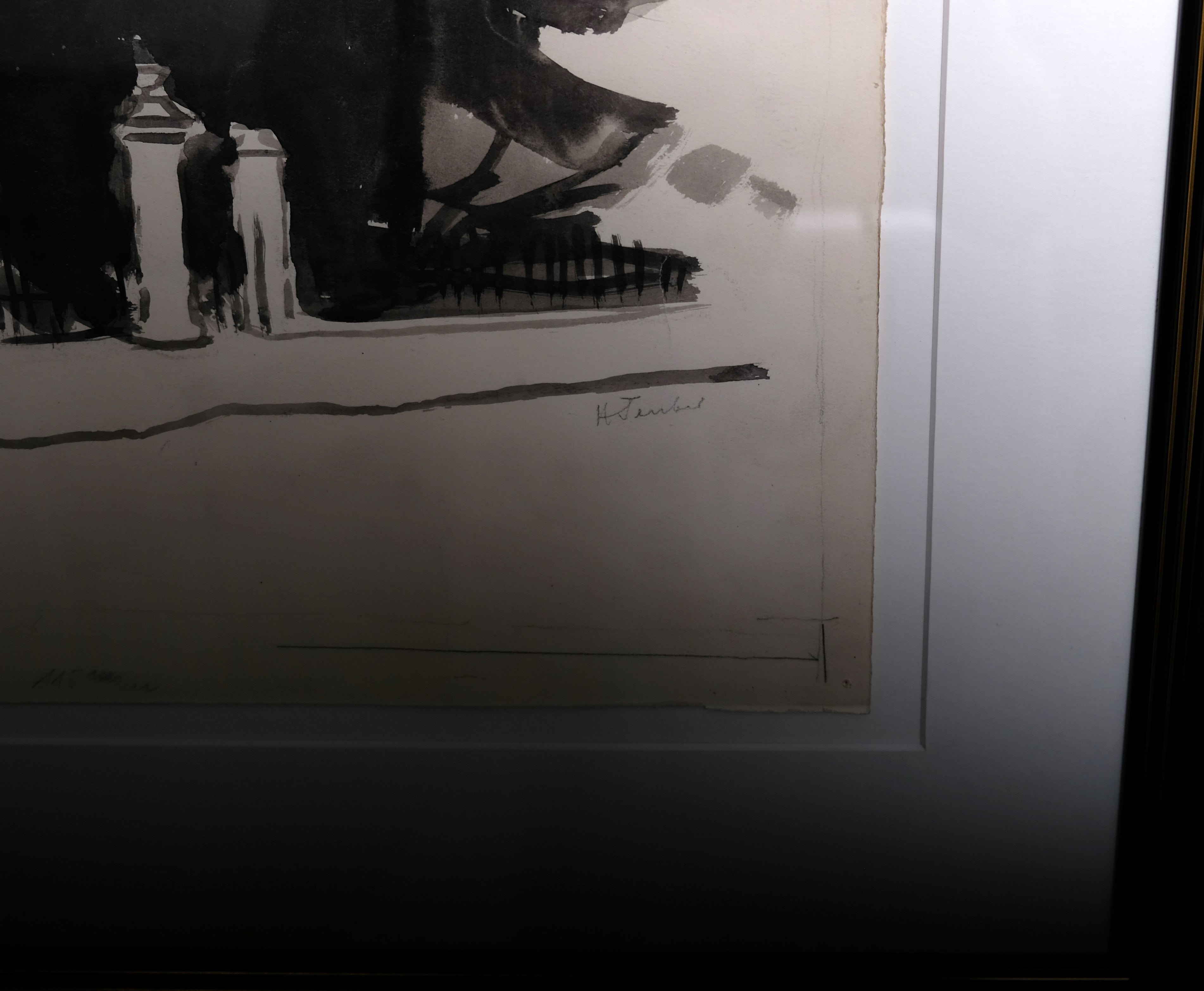 Teuber, Hermann - Haus in Baden-Baden - Schwarztonaquarell - handsigniert