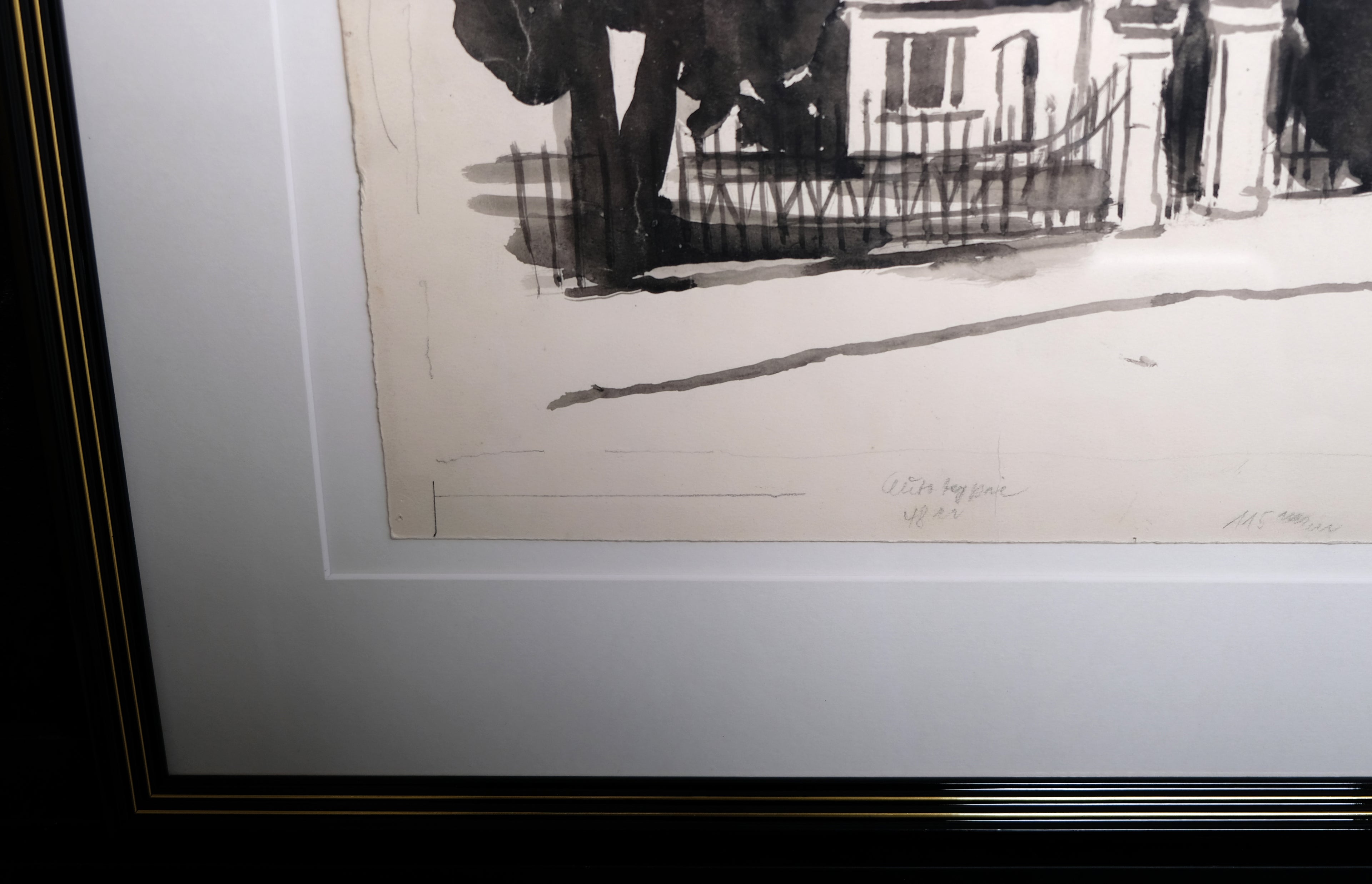Teuber, Hermann - Haus in Baden-Baden - Schwarztonaquarell - handsigniert