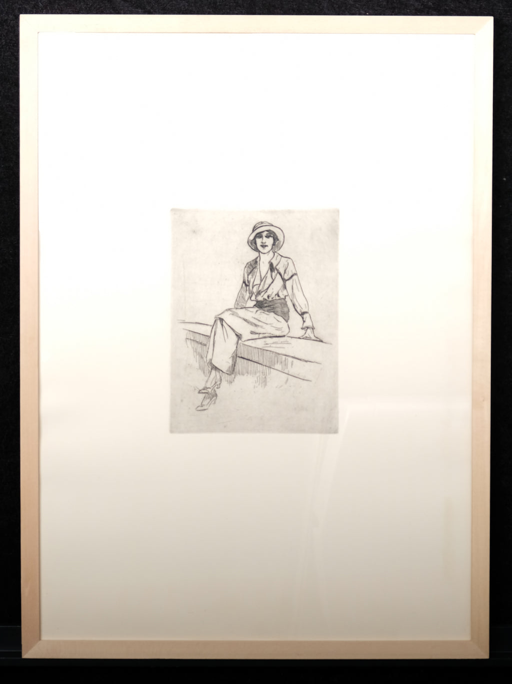 Natali, Renato - femme assise sur un muret - original Radierung