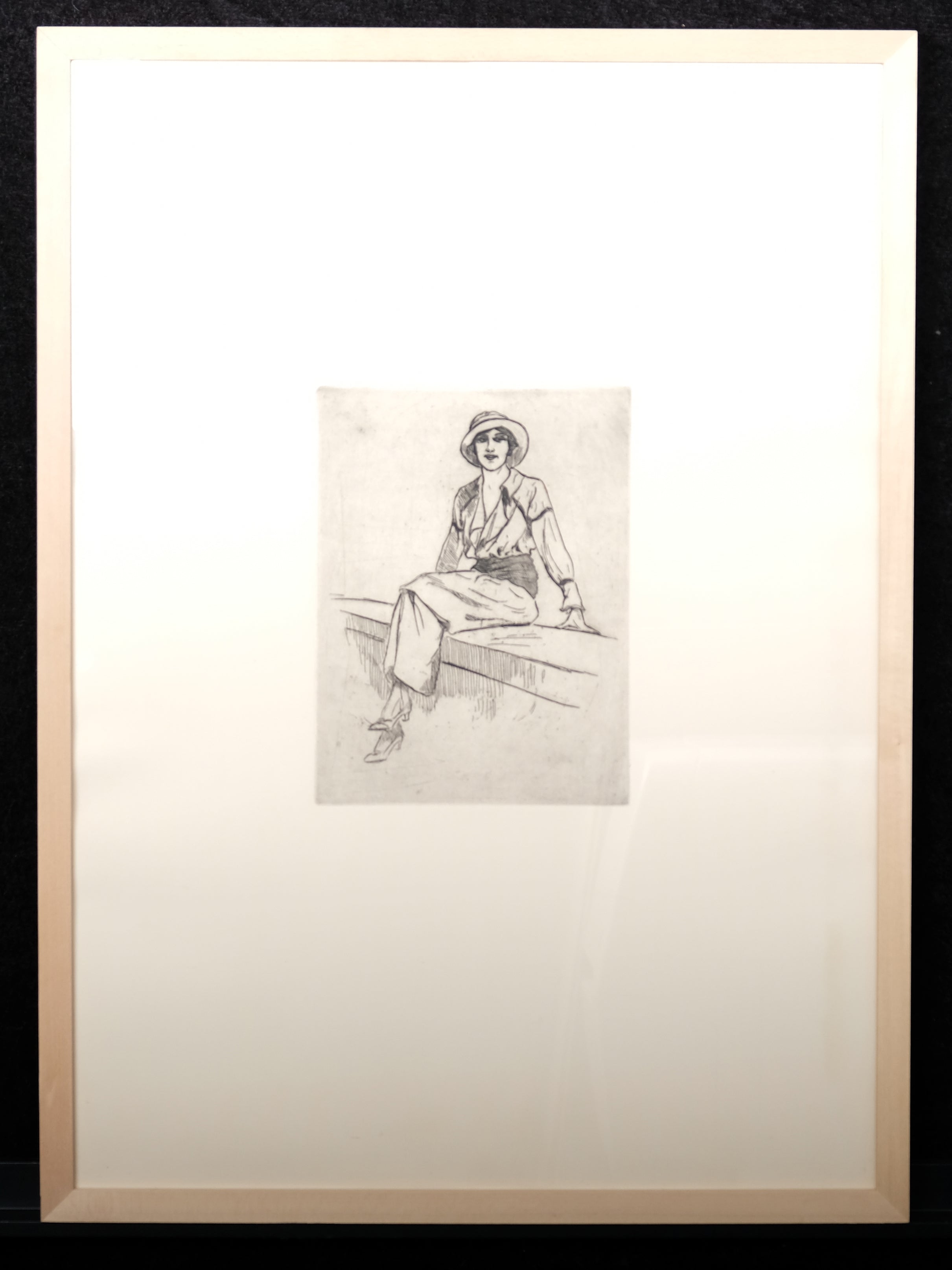 Natali, Renato - femme assise sur un muret - original Radierung