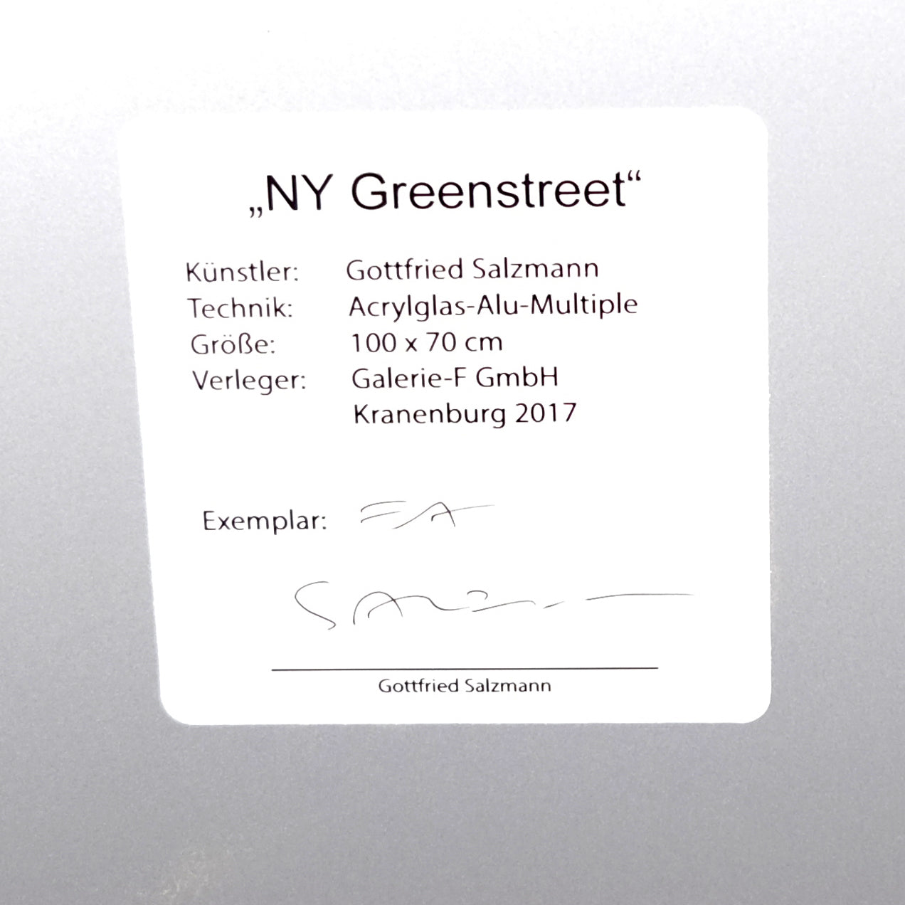 Salzmann, Gottfried - NY Greenstreet - 3D-Multiple - handsigniert