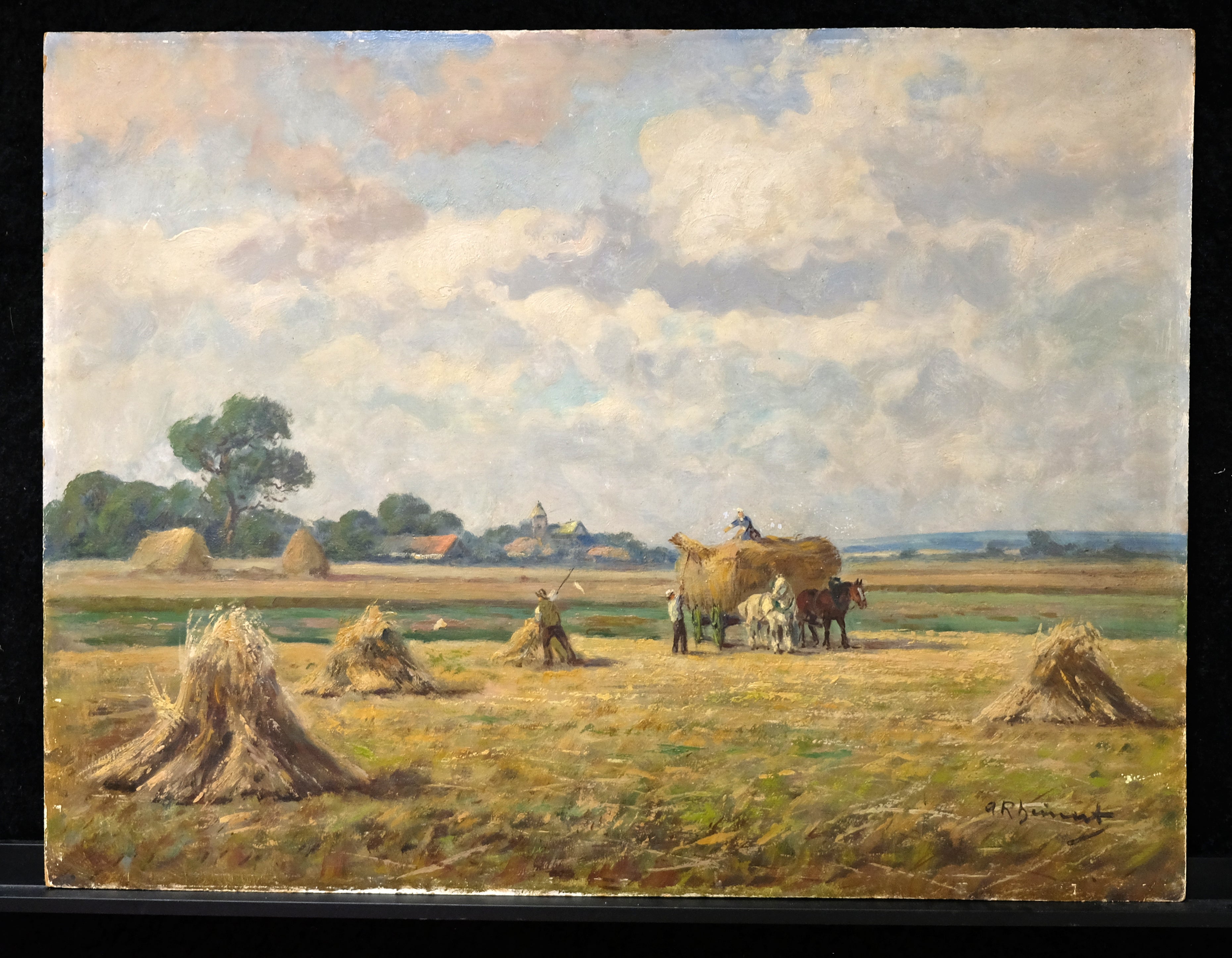 Rheinert, Adolf - Heuernte - Öl auf Hartfaser um 1900 - handsigniert