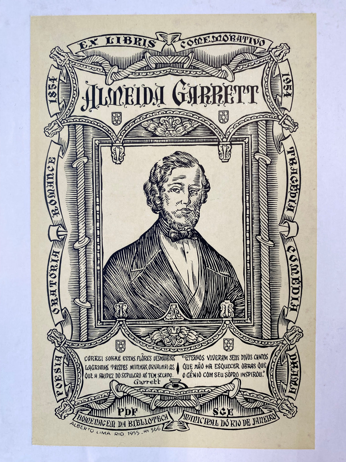 Ex Libris - Gedenk Exlibris zum 100. Todestag Joao Baptista de Silva Leitao de Almeide Garrett