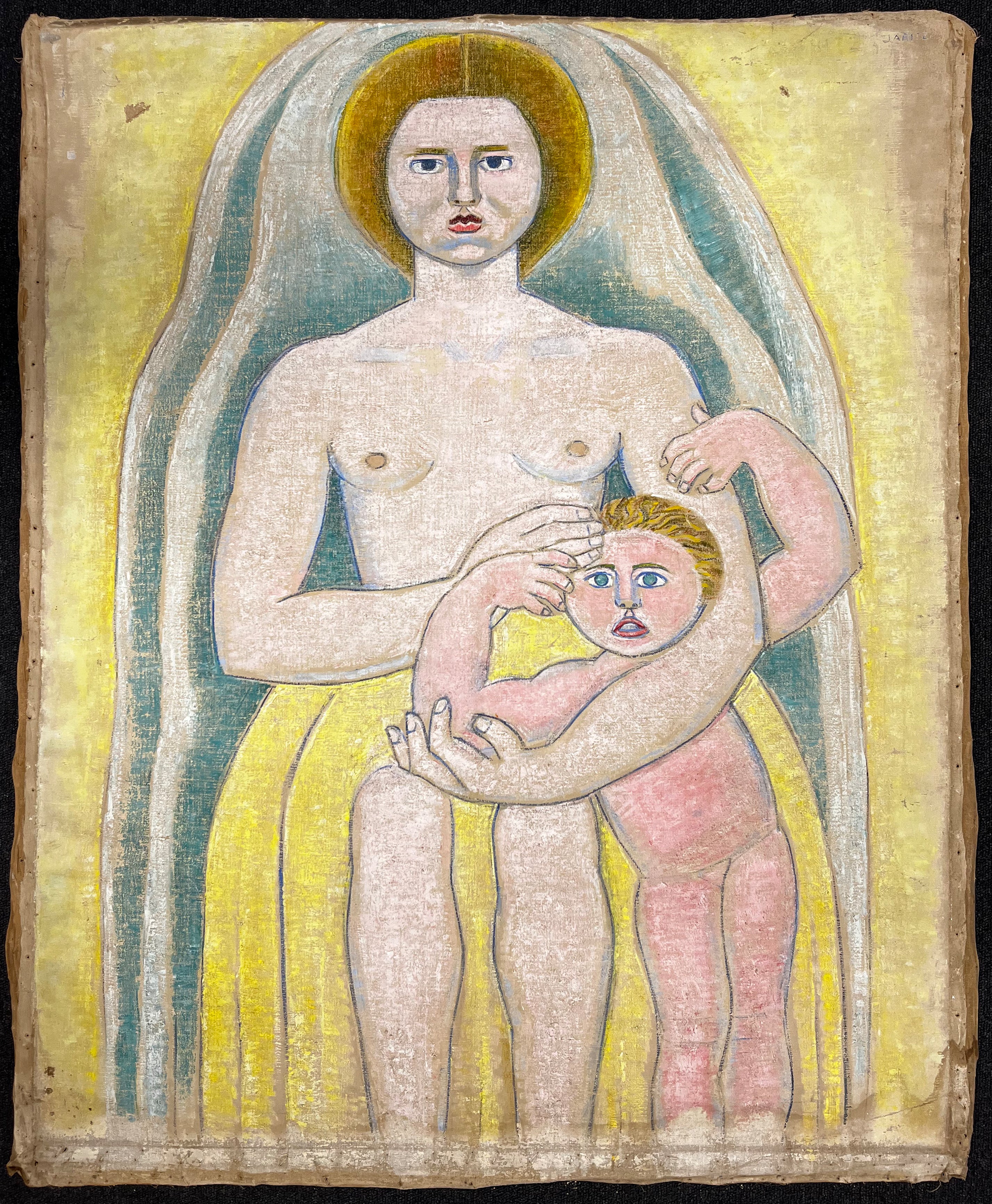 Jaritz, Jozsa - o. T. Frau mit Kind - Pastell auf Leinwand - handsigniert