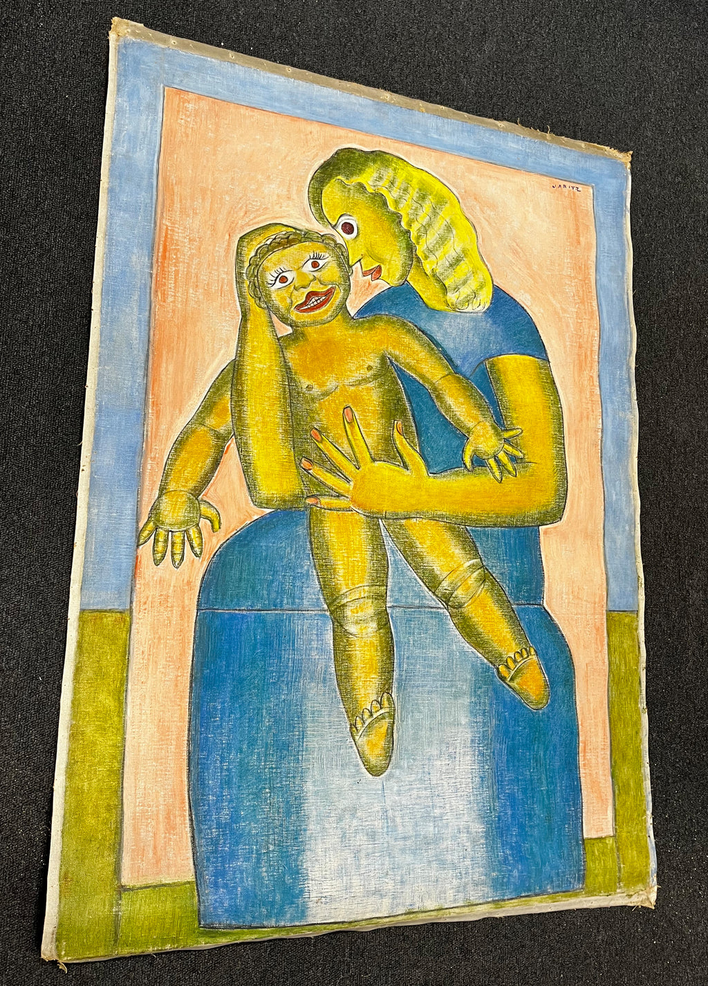 Jaritz, Jozsa - o. T. Frau mit Kind 3 - Pastell auf Leinwand - handsigniert