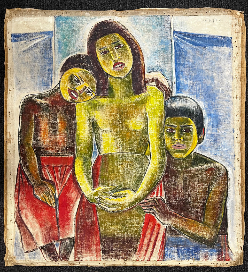 Jaritz, Jozsa - o. T. Frau mit zwei Kindern - Pastell auf Leinwand - handsigniert
