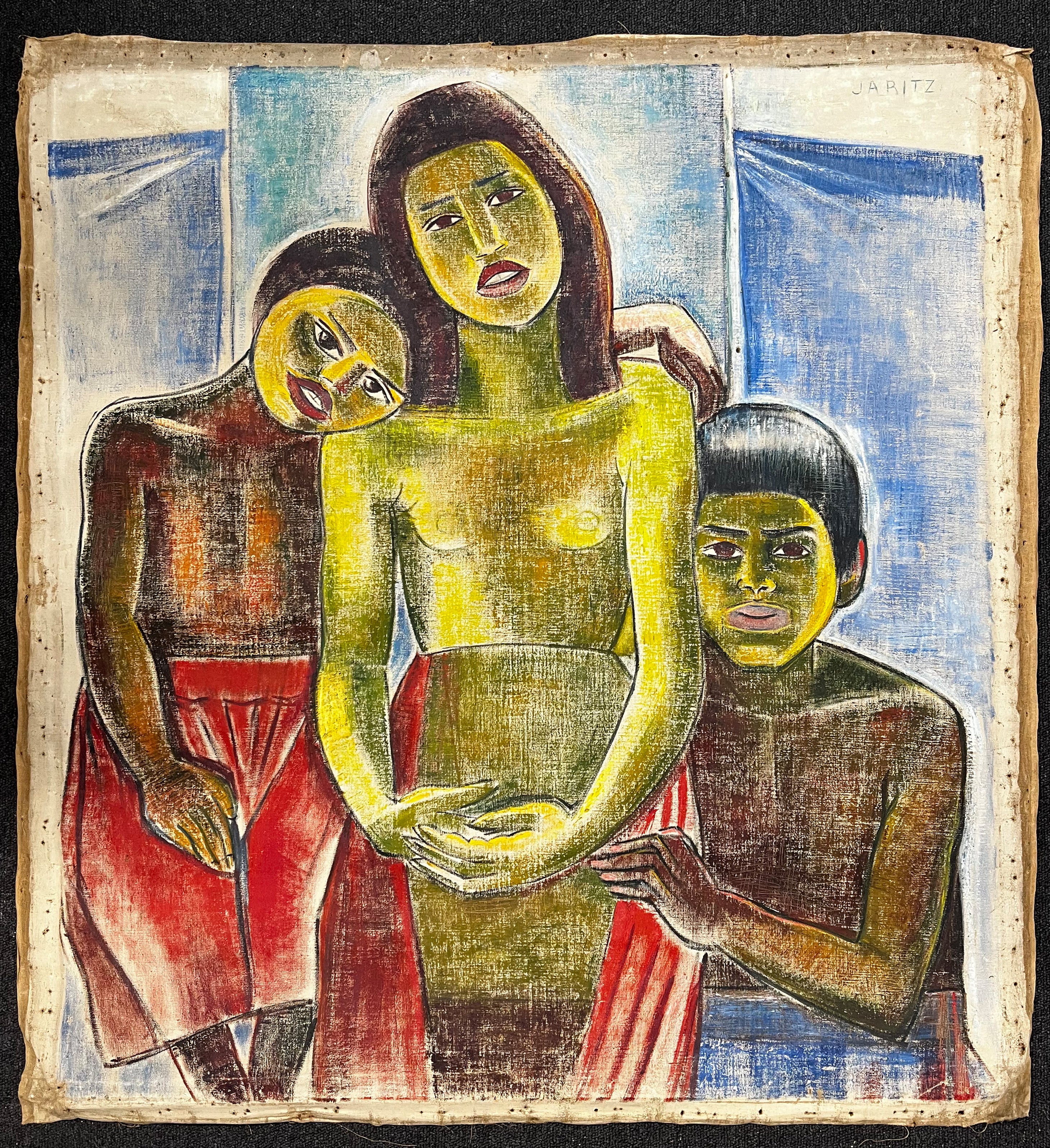 Jaritz, Jozsa - o. T. Frau mit zwei Kindern - Pastell auf Leinwand - handsigniert