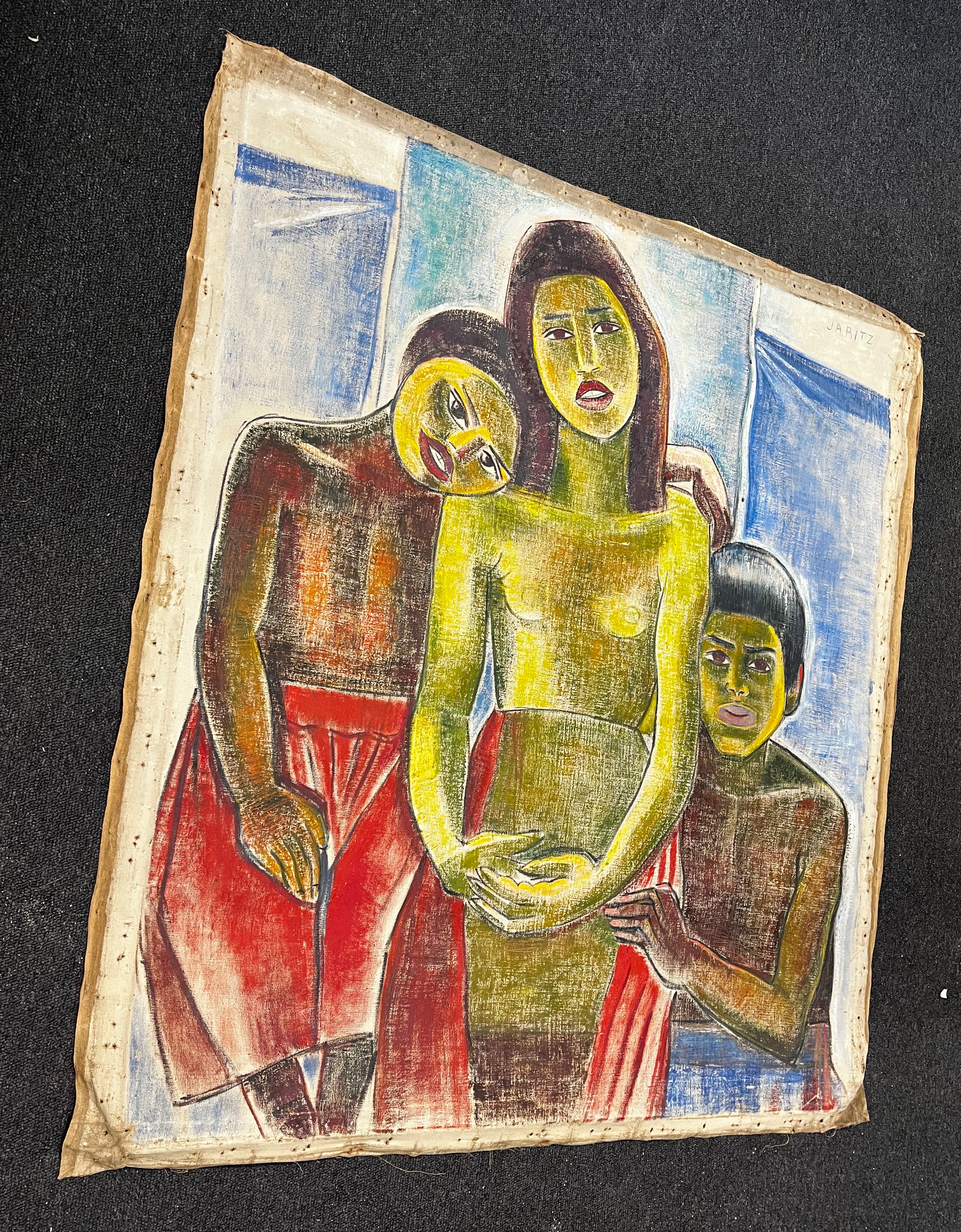 Jaritz, Jozsa - o. T. Frau mit zwei Kindern - Pastell auf Leinwand - handsigniert